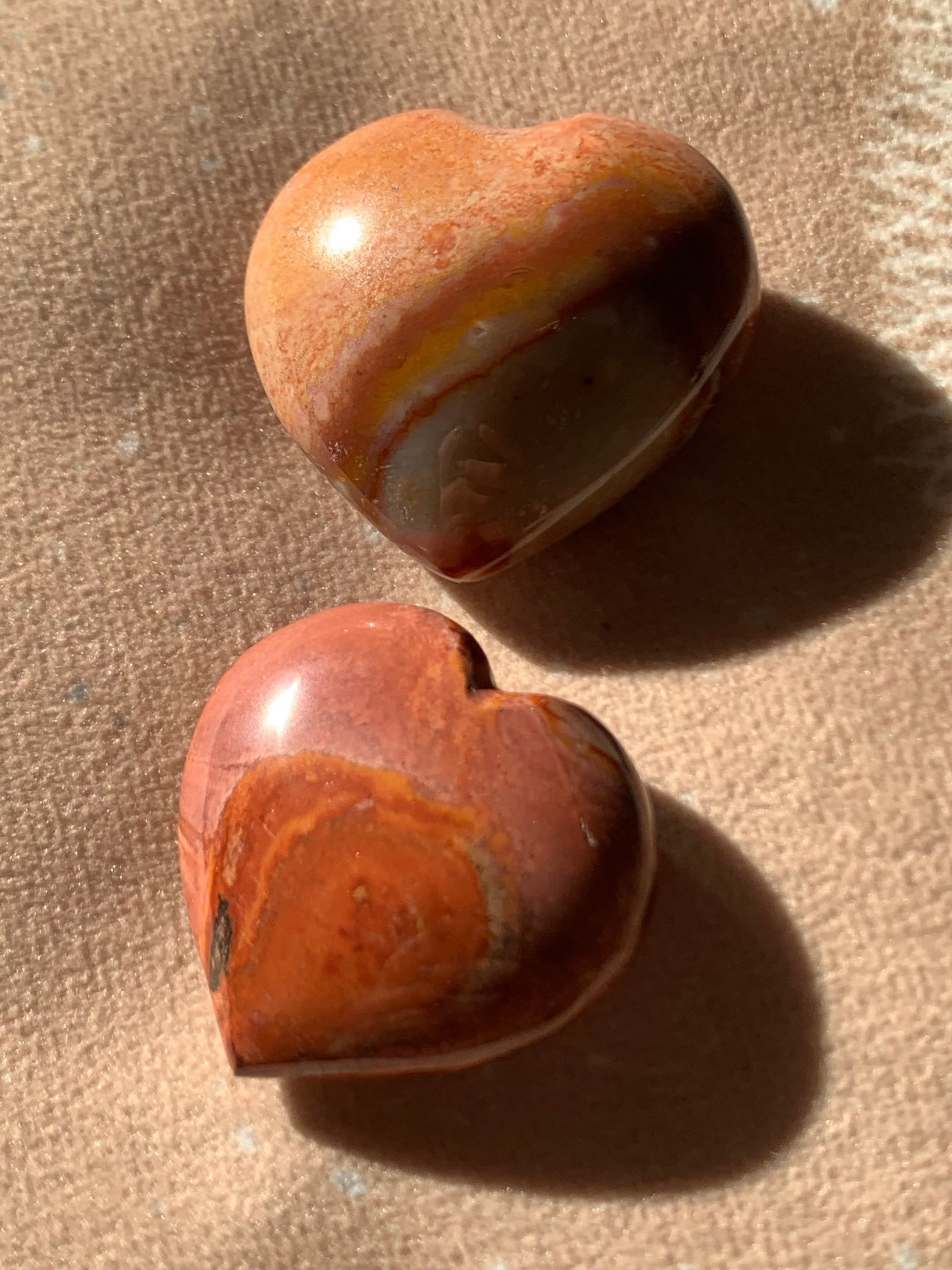 Lot de Deux Cœurs en Jaspe Polychrome, Polychrome Rose Blanc Forme Coeur, Polychrome Jasper Heart Ca