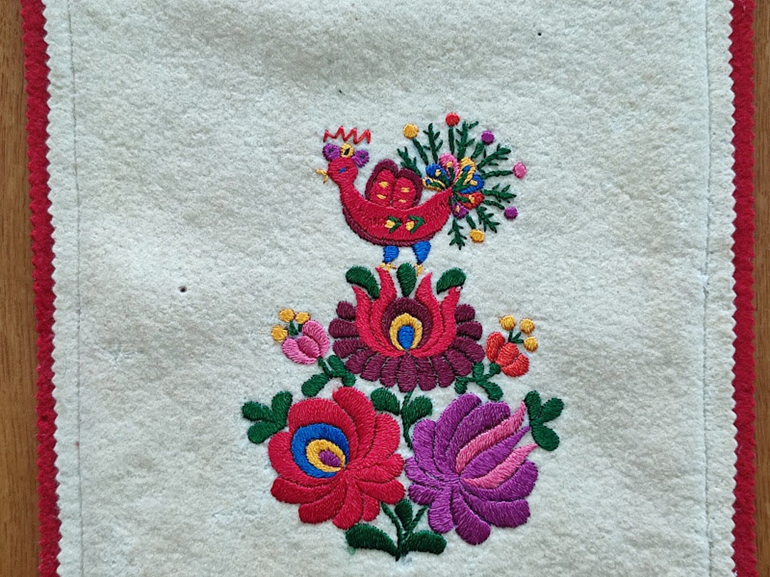 Hungarian Hand Embroidered Felt Wall Decor, Matyo Folk Art, Hungarian