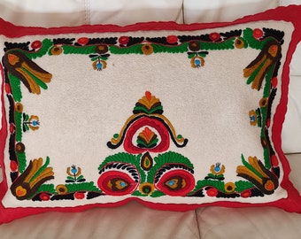 Hungarian Vintage Felt Cushion cover, Hand embroidered folk art pillowcase