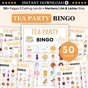 Tea Party Bingo, 40 Unique Printable Tea Party Bingo Cards, Tea Party Game, Tea Party Activity, Birthday or Bridal Shower Bingo, Tea Party