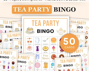 Tea Party Bingo, 40 Unique Printable Tea Party Bingo Cards, Tea Party Game, Tea Party Activity, Birthday or Bridal Shower Bingo, Tea Party