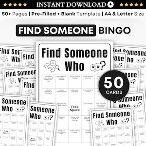 Get to Know You Bingo, Find Someone Who Bingo, Find the Guest Bingo, Icebreaker Bingo, Icebreaker Game, Icebreaker Activity, Human Bingo