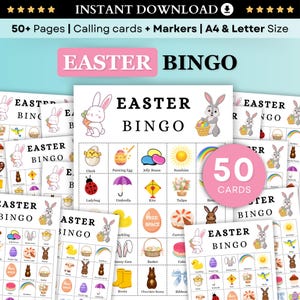 Bingo de Pascua, 50 tarjetas de bingo de Pascua para imprimir, actividad de Pascua para niños, juego de fiesta de Pascua para niños, actividad de Pascua para el aula, juego de Pascua