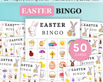 Bingo de Pascua, 50 tarjetas de bingo de Pascua para imprimir, actividad de Pascua para niños, juego de fiesta de Pascua para niños, actividad de Pascua para el aula, juego de Pascua