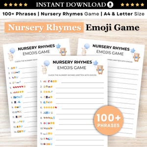 Nursery Rhymes Emoji Game, Emoji Nursery Rhymes Game, Baby Emoji Game, Baby Shower Emoji Game, Emoji Nursery Rhymes Printable, Pictionary