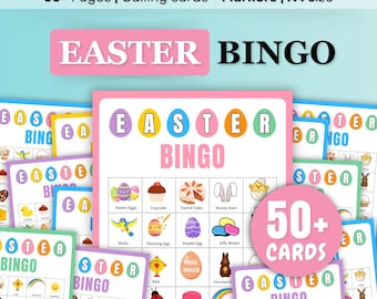 Bingo de Pascua, 50 tarjetas de bingo de Pascua para imprimir, actividad de Pascua para niños, juego de fiesta de Pascua para niños, actividad de Pascua para el aula, juego de Pascua