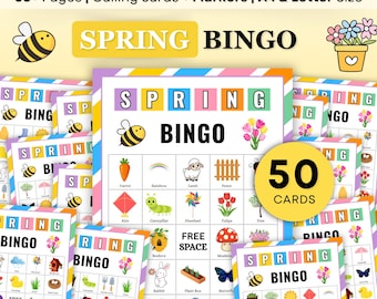 Bingo de printemps, 50 cartes de bingo de printemps à imprimer, Jeu de fête du printemps, Activité de printemps, Jeu de printemps, Jeu de printemps, Bingo de Pâques, Jeu de Pâques
