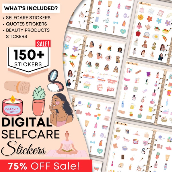 Self Care Digital Stickers Book for Goodnotes, PNG Files of Digital Stickers, Sticky Notes, Digital Icon Stickers, Digital Planner Stickers