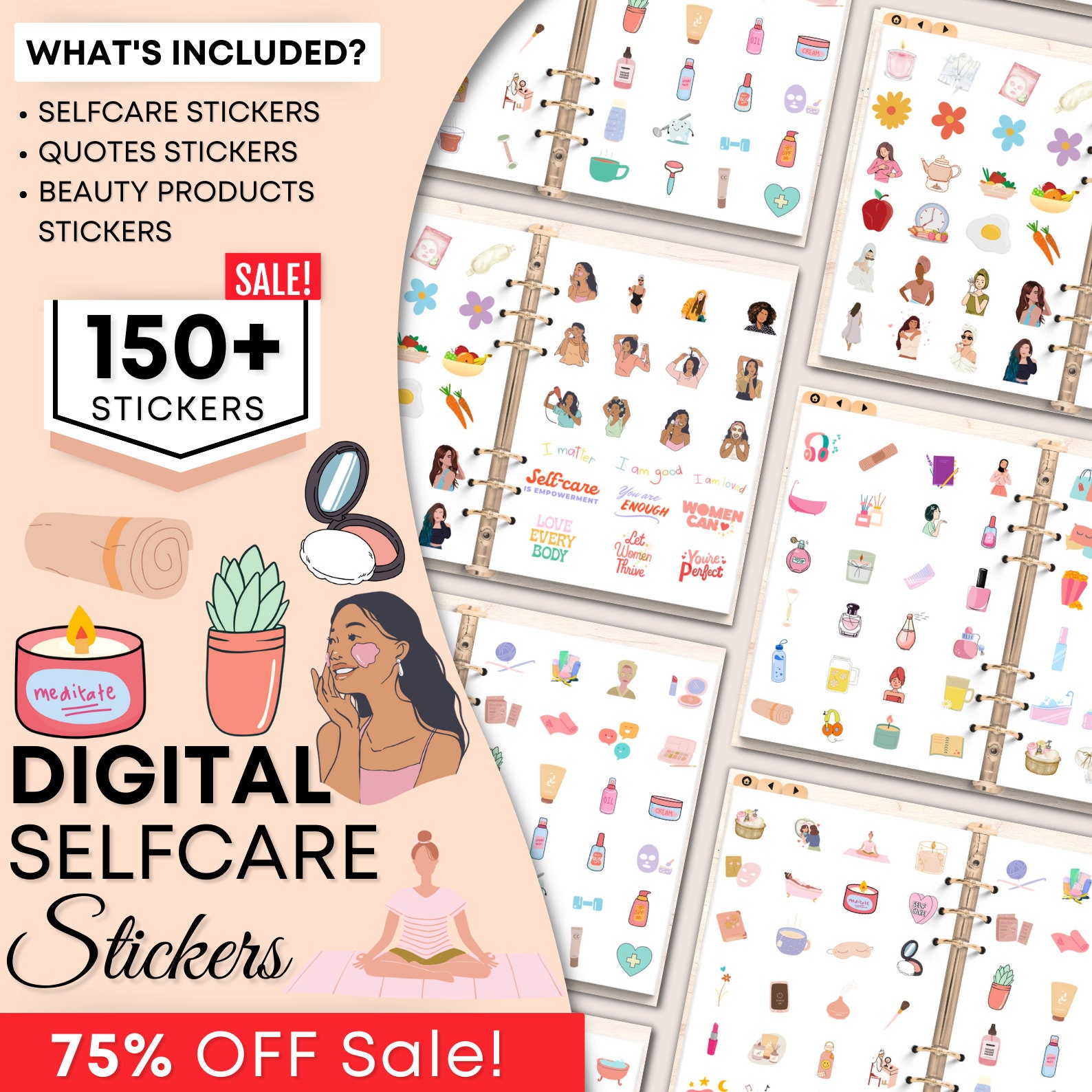 Self Care Digital Stickers Book for Goodnotes, PNG Files of Digital ...