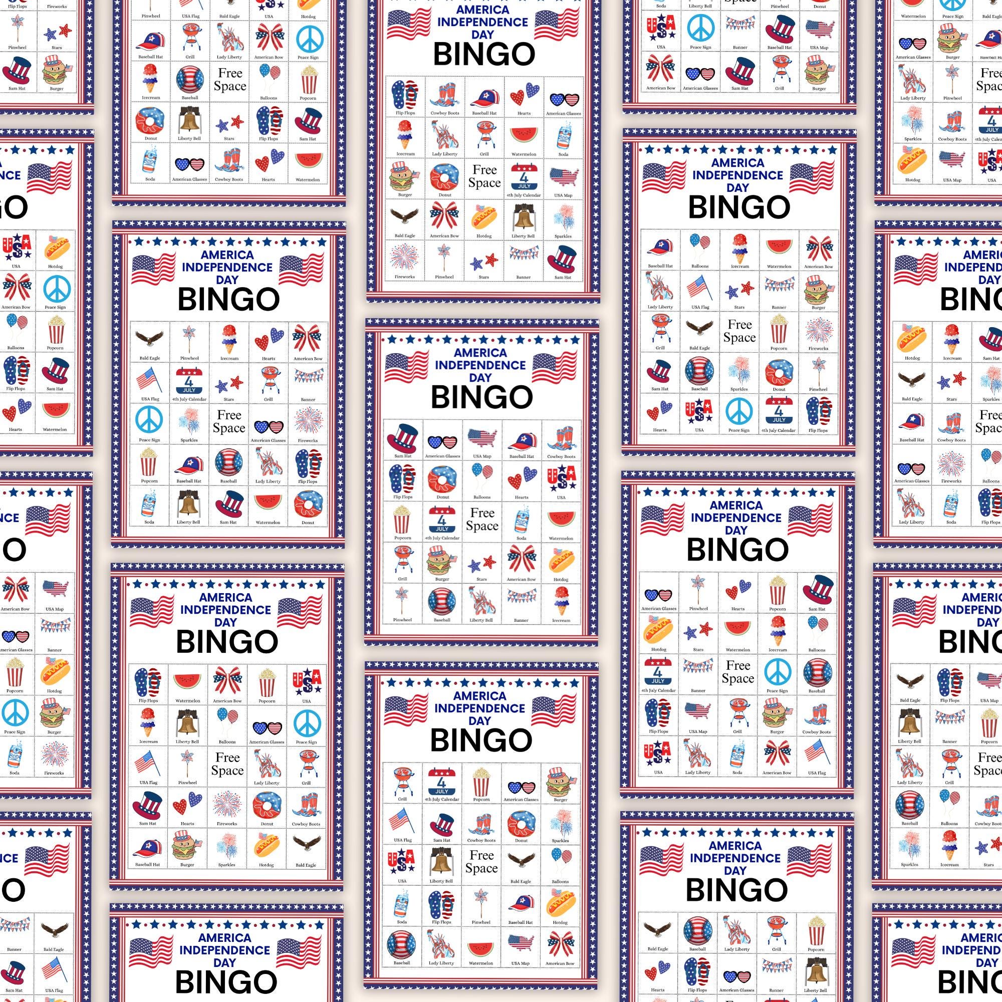 Patriotic Bingo Game Printable - 4th of July Bingo Activity - All ...