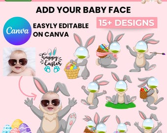 Easter Face Cutout Clipart | Add Your Own Photo |  PNG & Canva Files | Bunny | Egg Frames | Digital Download for Crafts and Sublimation