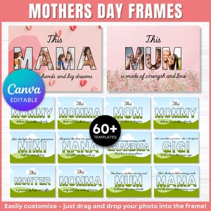 Plantilla de Canva para el Día de la Madre, Marco personalizado de Canva para mamá, Paquete de diseños para mamá, Plantilla de Canva para llevar un corazón en la manga, Plantilla de Canva para la mejor mamá del mundo