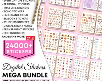 24000+ dagelijks digitaal stickerboek voor Goodnotes, PNG-bestanden met digitale stickers, plaknotities, digitale pictogramstickers, digitale plannersticker