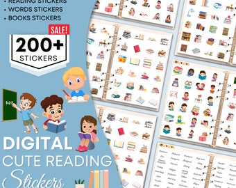 Reading Stickers Digital, Cute Stickers, Book Stickers, Digital Stickers, Goodnotes Stickers, Bookish Stickers, Digital Planner Stickers PNG