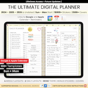 Digital Planner, Undated iPad & Android Planner, GoodNotes Planner, Daily, Weekly, Monthly Planner, 2025 2026 Undated Digital iPad Calendar