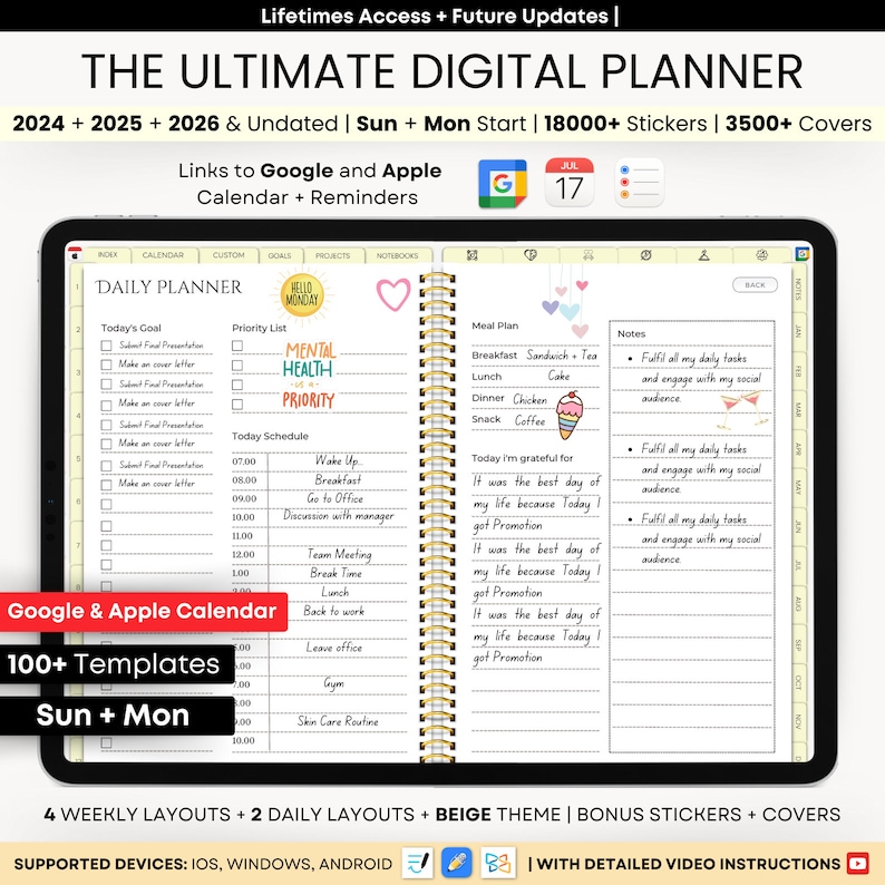 Digital Planner, Undated iPad & Android Planner, Goodnotes Planner ...