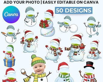 Snowmen Add Your Own Face Bundle, Snowmen Blank Face Template, Snowmen Face PNG Digital Download, Christmas Add Your Face Template