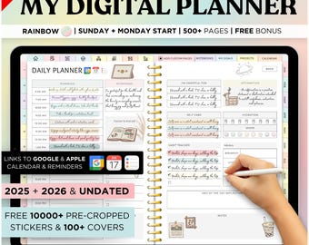 All-in-One Digital Planner 2025 2026 2027, Hyperlink Digital Planner, Daily Weekly Monthly Journal, Goodnotes Planner, Apple Google Calendar