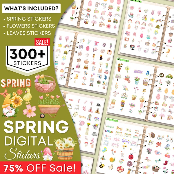 Spring Season DIGITAL STICKERS, GoodNotes Stickers, Digital Planner Stickers, Pre-cropped Stickers , Digital Stickers Book, iPad stickers