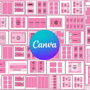 May include: A pink and white printable template for creating candy bar wrappers. The template includes various layouts with different sizes and shapes for the front and back of the wrapper. The text "Front Design Here" and "Your Design Here" is included on the template.