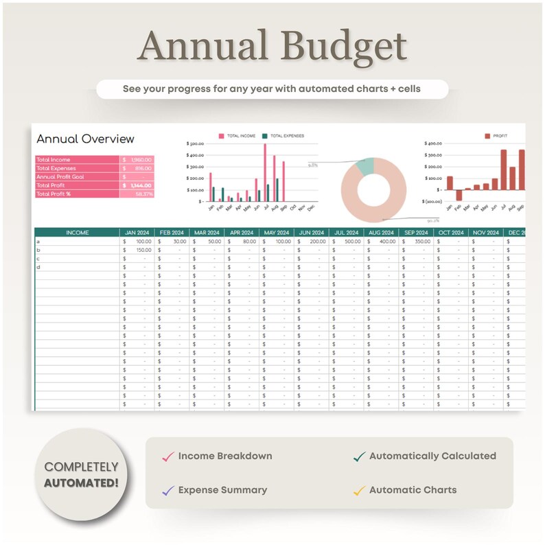Simple Expense Table Easy Bookkeeping Template, Small Business Finance Spreadsheet ...