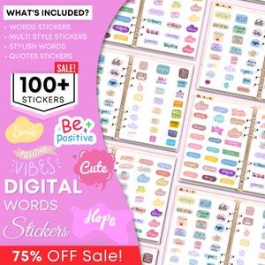 Words Digital Stickers, Positive Words and Quotes, Word Reminder Stickers, Planner Stickers, Goodnotes Stickers, OneNote Stickers, PNG, xodo