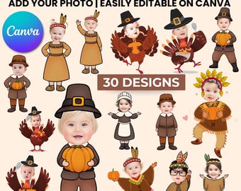 Thanksgiving Costume Photo Frames, Add Your Own Face, DIY, Thanksgiving Class Decor, Fall Bulletin Board, Editable, Canva