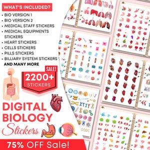 Oltre 2200 adesivi digitali di biologia per Goodnotes / Adesivi pre-ritagliati di corpo umano e anatomia / GoodNotes - Raccolta di adesivi medici, anatomia