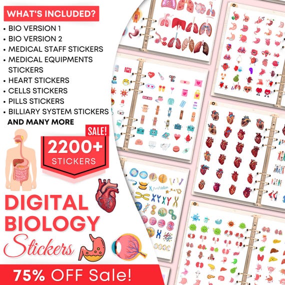 2200+ Biology Digital Stickers for Goodnotes | Pre-Cropped Human Body & Anatomy Stickers | GoodNotes - Medical Stickers Collection, Anatomy