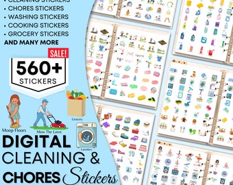 Cleaning Digital Stickers Book for Goodnotes, PNG Files of Digital Stickers, Sticky Notes, Digital Icon Stickers, Digital Planner Stickers