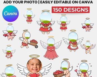 Cupid Valentine Days | Add Your Own Face Photo Template | Cute Valentine Cupid | Editable Canva PNG