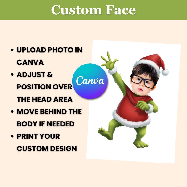 Face in Hole Template Grinch Christmas Design Add Photo, Editable PSD