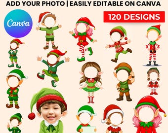 Elf Photo Templates, Add Your Face, 120+ Designs, Christmas PNG PSD PDF, Digital Download