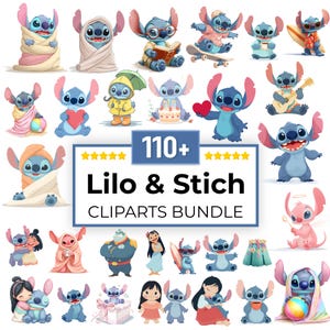 110+ Cute Blue Alien Clipart Bundle | Lilo & Stitch Style PNGs | Transparent Background | Digital Download for Sublimation and Crafts