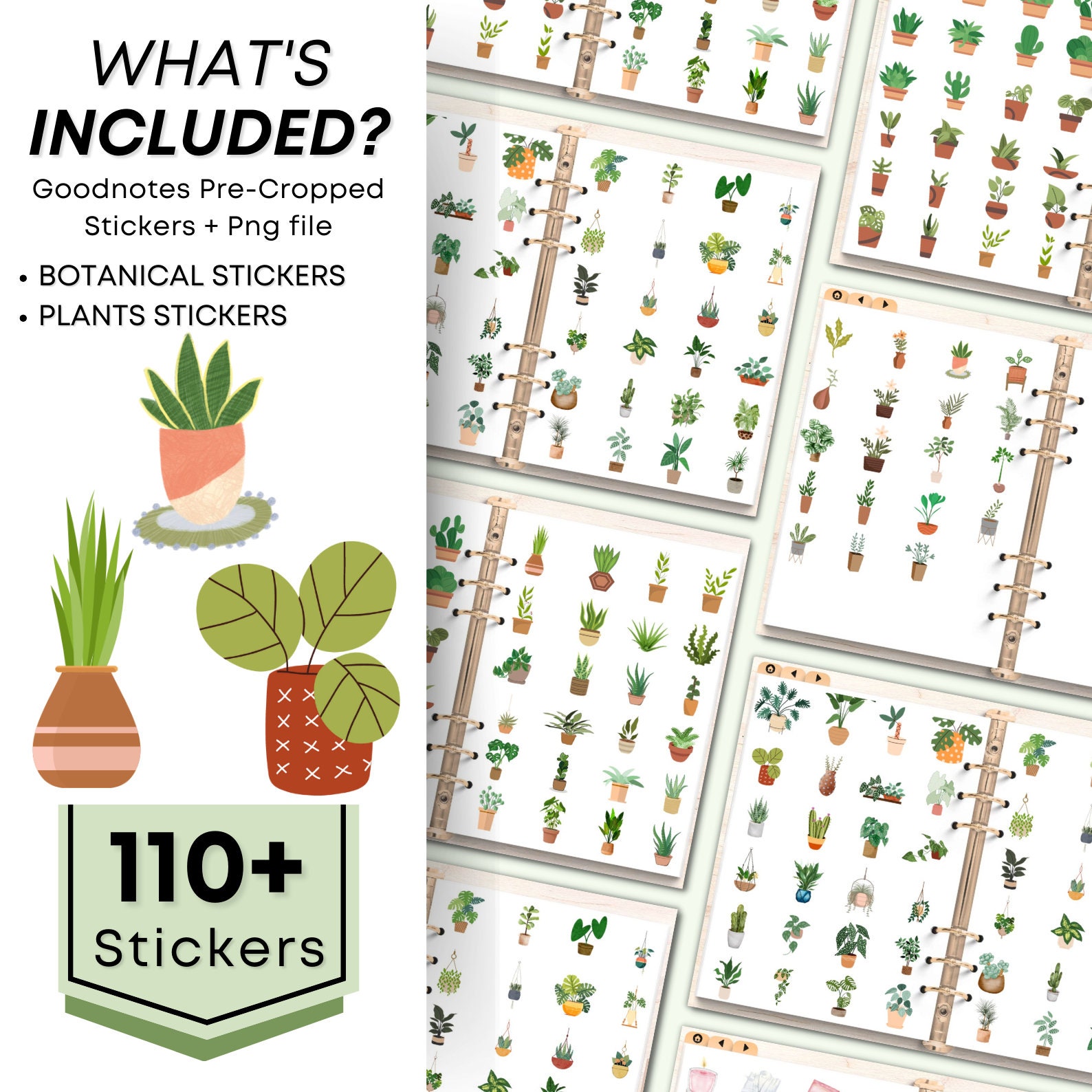 Green Botanical Digital Stickers for Goodnotes, Daily Digital Sticker ...