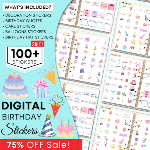 Birthday Stickers Goodnotes Planner, Birthday Icons, Birthday Girl, iPad Planner, Goodnotes Files, Digital Planner, Goodnotes Stickers, PNGs