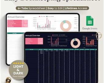 Easy Bookkeeping Template, Small Business Finance Spreadsheet, Bookkeeping log Income and Expense Tracker, Sales Tax Accounting Spreadsheet