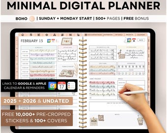 Minimal Digital Planner 2025 2026 2027, Hyperlink Digital Planner, Daily Weekly Monthly Journal, Goodnotes Planner, Apple Google Calendar