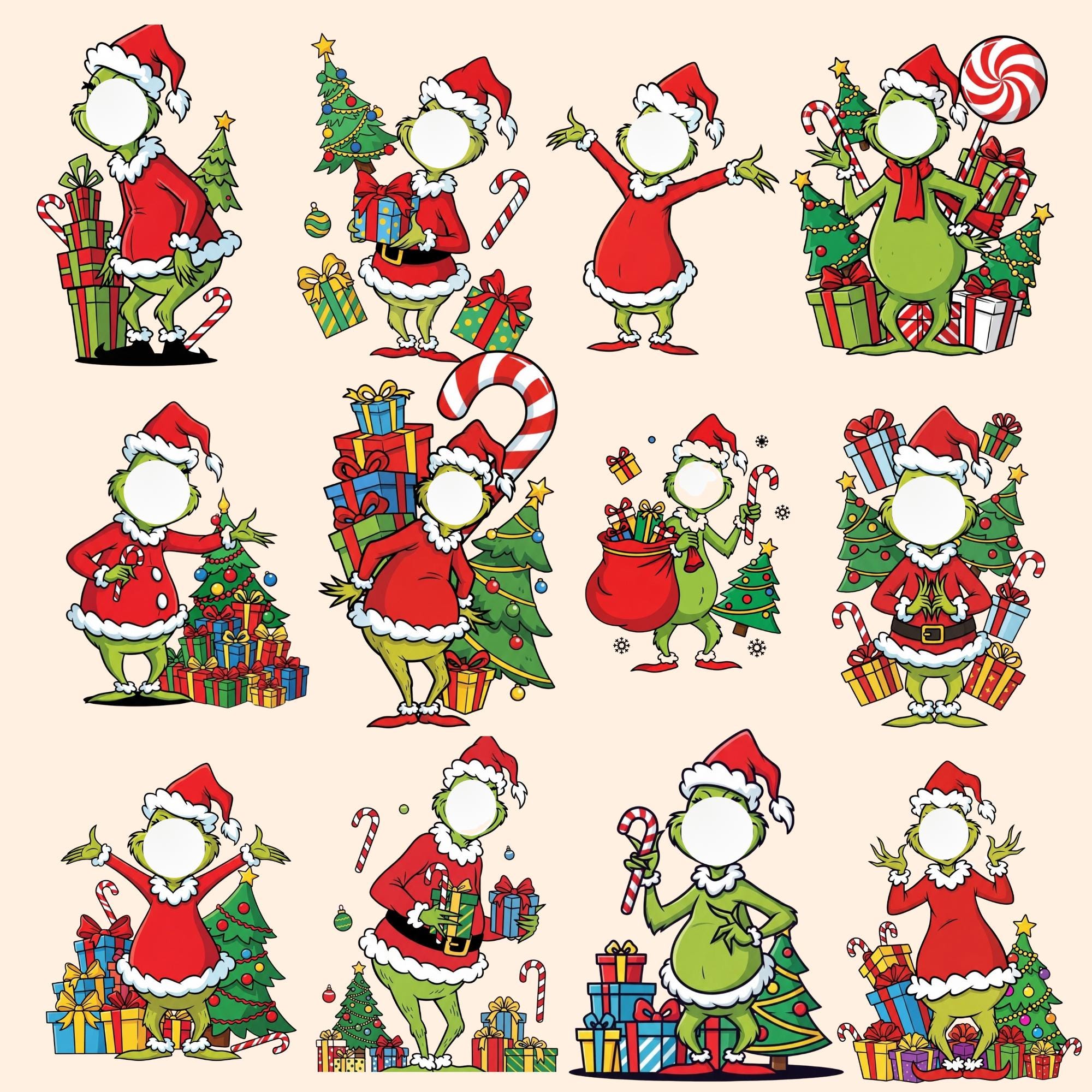 110+ Face in Hole Template, Grinch Christmas Design Add Photo, Editable
