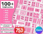100+ Party Favor Templates , Template Bundle , Party Favor, Chip Bag Template , Water Bottle Label, Shoe Box Template, Nutrition Facts Canva