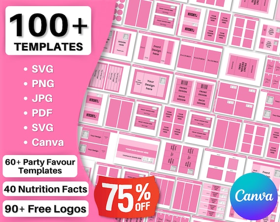100+ Party Favor Templates , Template Bundle , Party Favor, Chip Bag Template , Water Bottle Label, Shoe Box Template, Nutrition Facts Canva