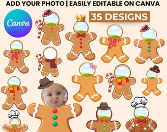 Add your Own Photo, Gingerbread Costume Photo Frames, Photo Banner face blank template, Class Class Decor, Christmas bulletin board, Canva