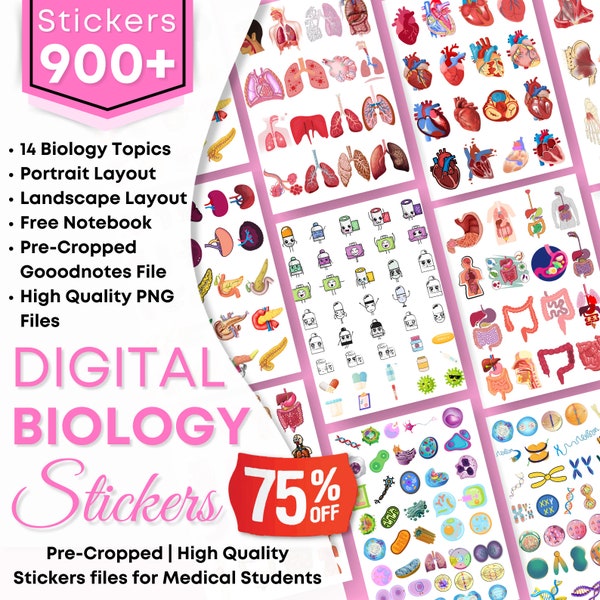 Biologie & anatomie digitale stickers | Voorgesneden menselijke lichaamsstickers | Handgetekende iPad GoodNotes| PNG-bestand | Notities maken | Farmacologie