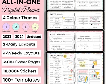 All-in-One Digital Planner 2025 2026 2027, Hyperlink Digital Planner, Daily Weekly Monthly Journal, Goodnotes Planner, Apple Google Calendar