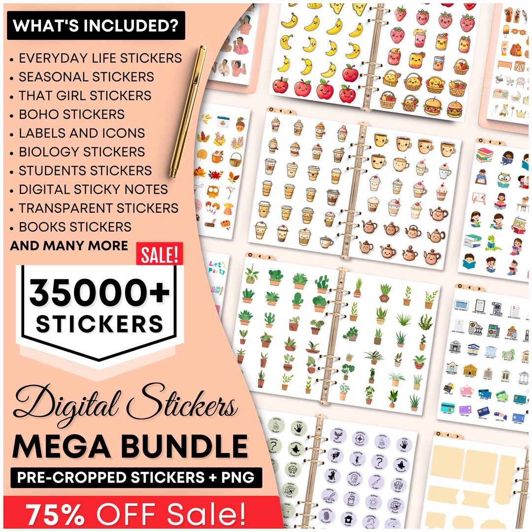 Mega Daily Digital Sticker Book for Goodnotes, PNG Files of Digital ...