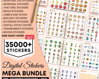 Mega Daily Digital Sticker Book for Goodnotes, PNG Files of Digital Stickers, Sticky Notes, Digital Icon Stickers, Digital Planner Sticker