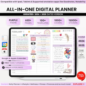All-in-one Digital Planner 2024, 2025, 2026, Undated Digital Planner ...