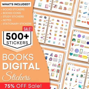 Books Digital Stickers for GoodNotes, PNG Files of Digital Stickers, Sticky Notes, Digital Icon Stickers, Digital Planner Stickers GoodNotes