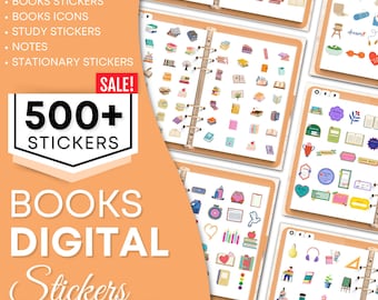 Boeken digitale stickers voor GoodNotes, PNG-bestanden met digitale stickers, plaknotities, digitale pictogramstickers, digitale plannerstickers GoodNotes