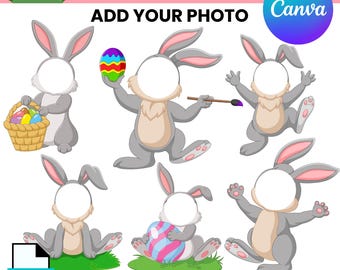 Easter Bunny Faceless Add your Own Photo Picture | PNG Easter Bunny Boy & Girl Add Photo Clipart | Class Decor Bulletin Board, Sublimation